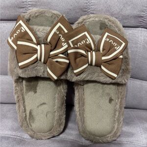 Brown Furry Slippers with Bows